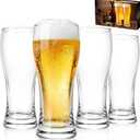 Beer Glasses Set of 4, 16 oz Pilsner Beer Pint Glasses, Classics Craft Wheat Beer Glasses Drinking Set, Beer Mug Glassware Gift for Men