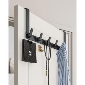 KitchLife Over The Door Hooks Hanger with Extended Arms for Easy Use by Women, Fits 1 3/4" Doors, L18U - Bathroom Accessories and Towel Rack Organization - 1 Pack, Matte Black