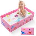 Collapsible Baby Bathtub, Portable Foldable Travel Baby Bath for Infant Toddler, Converts Shower to Tub, No Assembly Folds Flat for Storage, 6M-5 Years, Pink
