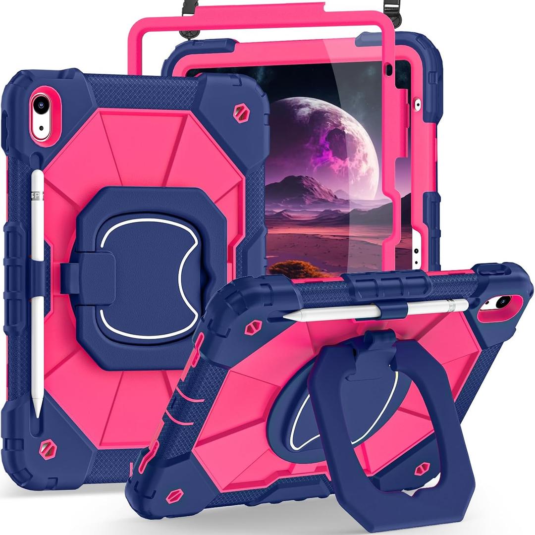 Auizotl Case for iPad (A16) 11th Generation 11 Inch (2025)/iPad 10th Generation 10.9 Inch (2022),360 Rotating Stand i Pad Case 10th Generation with Screen Protector Pencil Holder,Navy Pink