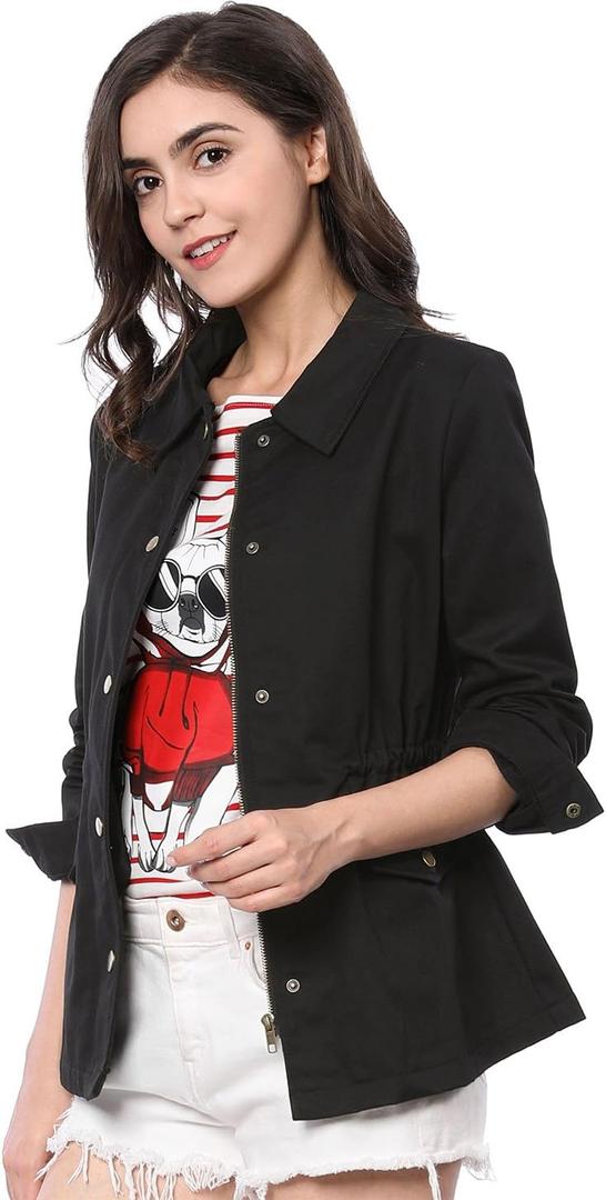 Allegra K Women's Utility Jackets Drawstring Waist 2025 Spring Flap Pockets Lightweight Jacket (X-Large)