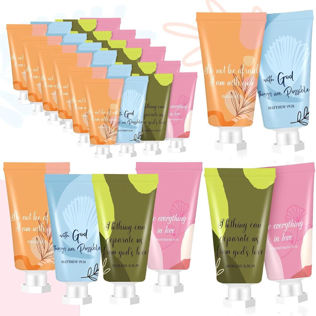 24 Pcs Mother's Day Christian Hand Lotion Bulk Gifts for Women Bible Verse Mini Travel Hand Cream Religious Gift for Church Members Prayers Teachers Nurses Coworkers Homeless