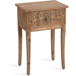 Kate and Laurel Cassetta Soft Rustic Rectangle Side Table; 19 x 14 x 28; Hazelnut; Wooden Living Room End Table with Useful Pull Drawer for Storage