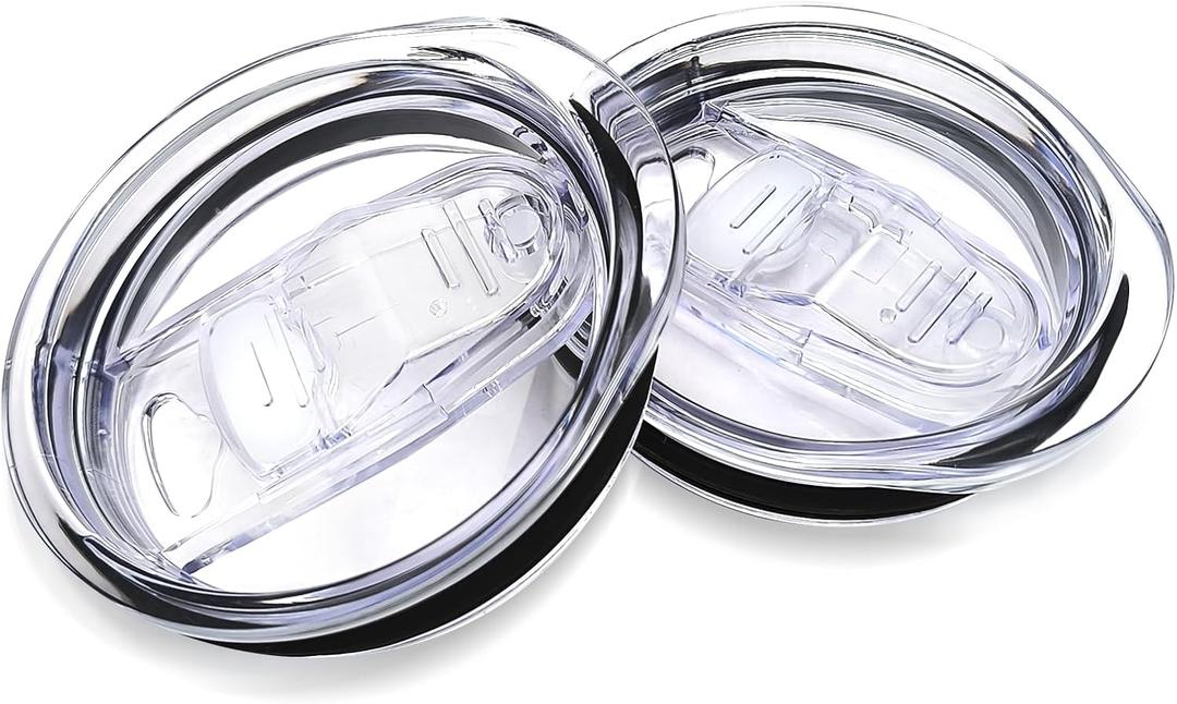20oz Skinny Tumbler Replacement Lids 2 Pack, Spill Proof Splash Resistant Silicone Sliding Covers, Straw Friendly, BPA Free