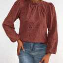 PRETTYGARDEN Tops for Women Trendy 2025 Fall Long Sleeve Blouses Dressy Casual Embroidered Eyelet Shirts Going Out Outfits (L)