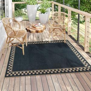 Woven Easy Jute Rug, Outdoor Rug 4'x6' Machine Washable Area Rugs for Living Room, Non Slip Backing Front Porch Rug Black Farmhouse Indoor Outdoor Carpet for Patio Camping Deck Entryway (4' x 6' (Rectangular))