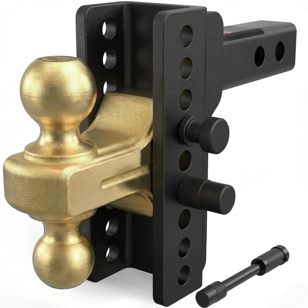 TYT Adjustable Truck Trailer Hitch for 2.5" Receiver, 6" Drop/Rise Tow Hitch with Dual Balls (2" & 2-5/16"), Compatible with Heavy-Duty Trailer Systems up to 22,000 lbs