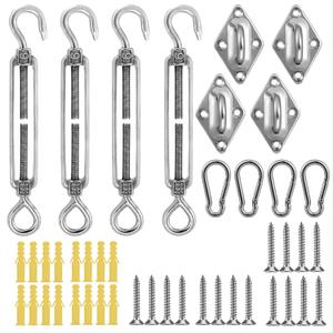 44Pcs Sun Shade Hardware Kit- Retractable 6'' to 8'' 304 Heavy Duty Stainless Steel Installation Replacement for Installing Rectangle Square Triangle Shade Sail in Outdoor Patio Lawn Garden