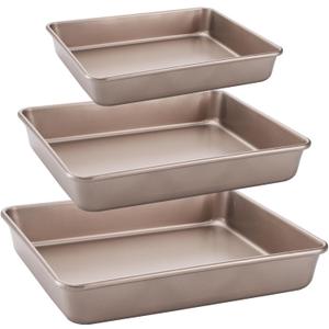 Dicunoy Set of 3 Deep Baking Pans, Nonstick Rectangle Cake Baking Sheet for Oven, Bakeware Bread Pans, Heavy Duty Carbon Steel Bread Tray, Bake Mold Turkey Roasting Pan, 8,11,12 inch