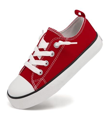 Boys Girls Cushioned Canvas Shoes Slip On Sneakers Soft and Durable Red,Size 13