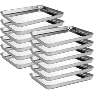 Zopeal 12 Pcs Metal Serving Trays for Food,Baking Sheet Pan Stainless Steel Small Nonstick Cookie Sheet Set Quarter Baking Pan,Toaster Oven and Dishwasher Safe(12 x 9 x 1 Inch)