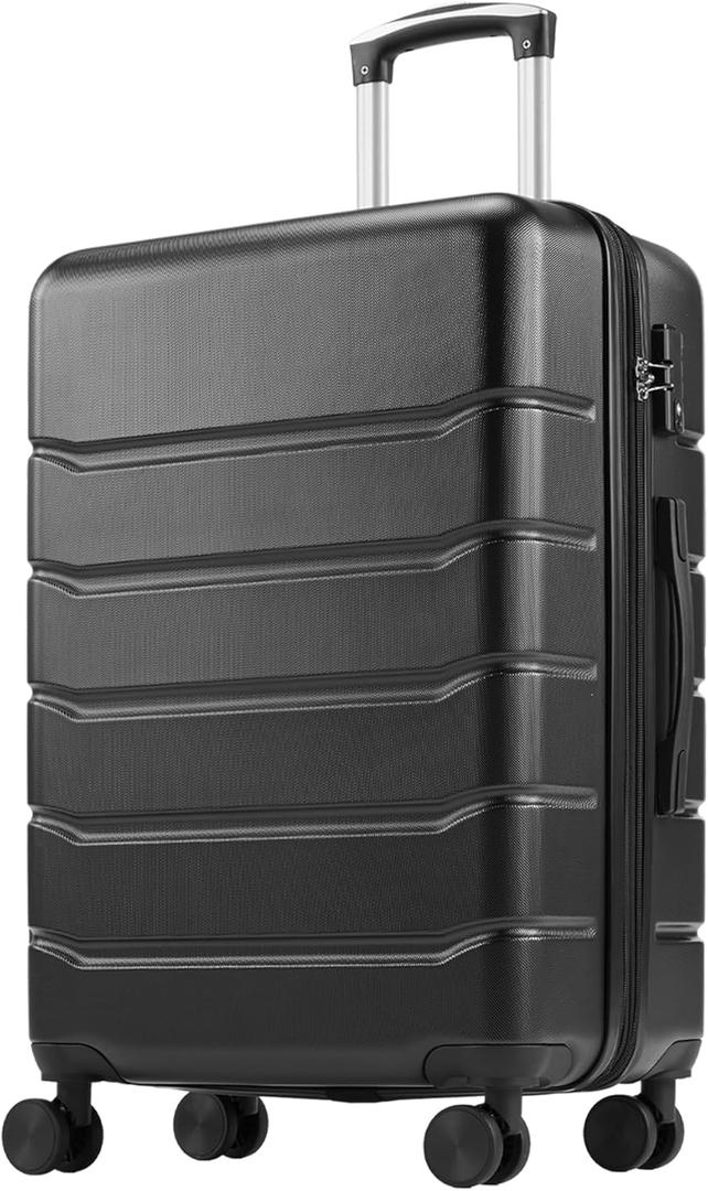 OLIXIS 24 Inch Luggage, Hardside Suitcase with Spinner Wheels, Lightweight ABS Hard Shell Checked Luggage, TSA Approved Lock, Expandable Medium Suitcase for Travel & Business–Black