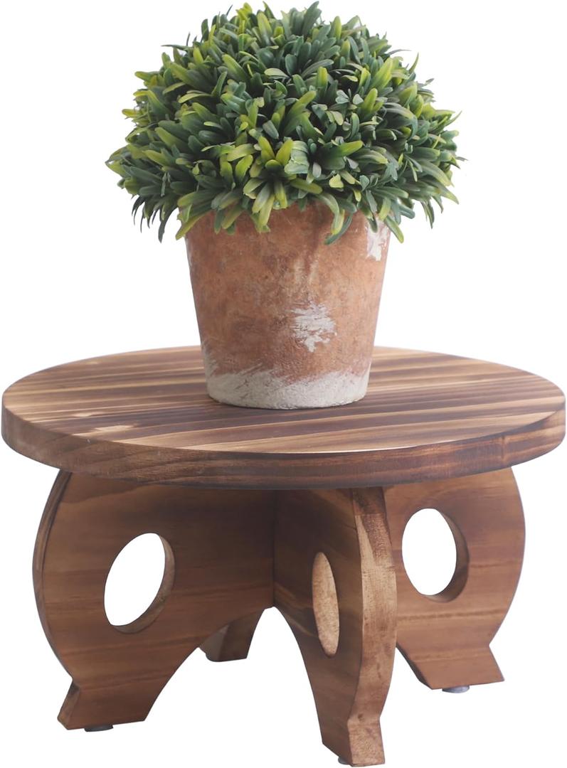 Plant Stand Indoor Wooden Plant Stool Round Stand Risers for Decor Plant Pedestal Stand Farmhouse Rustic Decorative Display Flower Holder Pedestal Board Brown