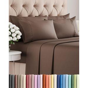 King 6 Piece Sheet Set - Comfy Breathable & Cooling - Ultra Soft Hotel Luxury Bedding Set with 8-16 Inch Deep Pockets - 1 Flat & 1 Fitted Sheet & 4 Pillowcases - Cozy, Wrinkle Free & Easy Care - Brown