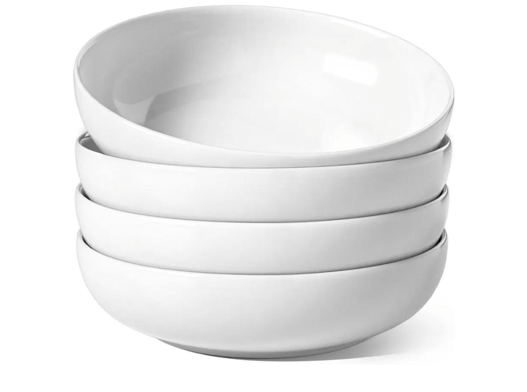LE TAUCI Pasta Bowls 45 oz, Salad Bowls Set for Serving Soup, Pasta, Noodle, Dinner, Large Kitchen Bowl Plates, Microwave Safe - 8.5 Inch, Set of 4, White