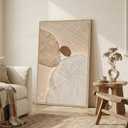 Large Framed Neutral Abstract Wall Art, Modern Beige Brown Canvas Prints Paintings, Minimalist Stone Shape Line Pictures Artwork Decor for Living Room Dining Bedroom Entryway 24x36 Inch