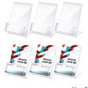 Crtiin 6 Pcs 4 x 6 Inch Acrylic Slanted Sign Holder with Business Card Holders Clear Display Stand Flyer Stand with Gift Card Holder for Office Table Advertisement Brochure