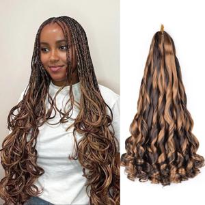 Loose Wave French Curl Braiding Hair for Box Braids 75g/Pack Synthetic Hair Extensions for Black Women 22 Inch 8 Packs Bouncy Ombre Pre Stretched Braiding Hair (22 Inch,8 Packs,P4/30)