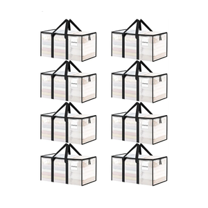 8 Pack Extra Large Heavy Duty Moving Bags, Clear Storage Bins with Lids, Reinforced Handles & Heavy-Duty Zippers Moving Boxes Storage Bags Totes for Clothes Packing, Dorms, College Supplies, Clear