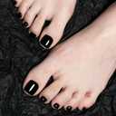 24pcs Press On Toes Nails Pure Black Fake Toenails Full Cover Short Glue On Toe Nails Glossy Minimalist Design Acrylic Toe Nails Summer Black False Toe Static Nails For Women Toes Nail Decorations