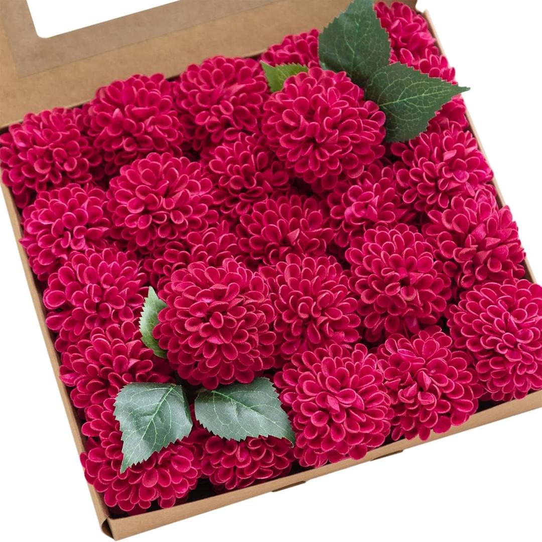 Ling's moment Dahlia Foam Artificial Real Touch Faux Fake Flowers for Home Decor Graduation Baby Shower Decorations Outdoors Party Favors Wedding Gifts Centerpieces Arrangements 25pcs (Hot Pink)