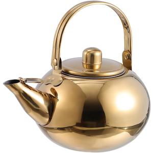 Cabilock Stainless Steel Stovetop Tea Kettle with Built-in Strainer 4.7 Inch Compact Teapot for Brewing Food Grade Whistling Kettle with Ergonomic Handle for Home Kitchen Use (2.6 Quarts, Golden 16CM)