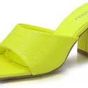 CAMSSOO Women's Square Open Toe Heeled Mules Flip Flops Chunky Heels Slip On Sandals Block High Heel Fashion Wedding Dress Shoes (7.5, Yellow)