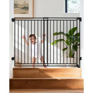 34-53" No Bottom Bar Baby Gates Dog Gate for Stairs, 39" Extra Tall Child Safety Gate with Auto Close Design, Large Walk Thru Door, Extra Wide Hardware Mount Pet Gate for Doorways Deck Indoor Outdoor
