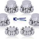 33mm Chrome ABS Flat Top Hub Cover Kit Axle Cover with 33mm Thread-on Lug Nut Covers 2 Front and 4 Rear Axle Wheel Covers and Removable Center Caps for Semi Trucks, Trailer, 1.3 inches
