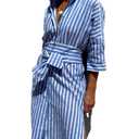utcoco Womens 2026 Shirt Dress Casual Lapel 3/4 Sleeve Button Down Split Belted Vacation Maxi Dress Large