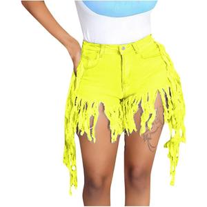 Women's Denim Shorts High Waisted Summer Trendy Stretchy Tassels Frayed Raw Hem Short Jeans Clubwear Sexy Hot Shorts, Medium 