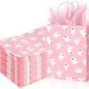 Kolldenn 30 Pcs Halloween Ghost Paper Gift Bags with Handles Cute Pink Ghost Goodie Treat Bags for Halloween Party Booday Favor Supplies