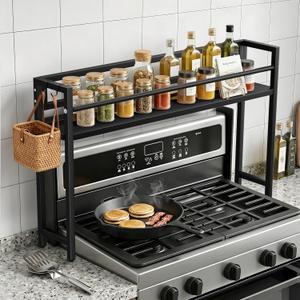 Brakki Spice Rack Over the Stove Shelf with 2 Hooks for Kitchen Organizer