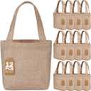 Aliceset 12 Pcs Mini Burlap Tote Bags with Handles Reusable Burlap Gift Bags with Tags Small Wedding Welcome Bridesmaids Jute Bag Bulk for Party Supplies DIY Craft (6.3 x 6.3 x 2.8 Inch,Light Brown)