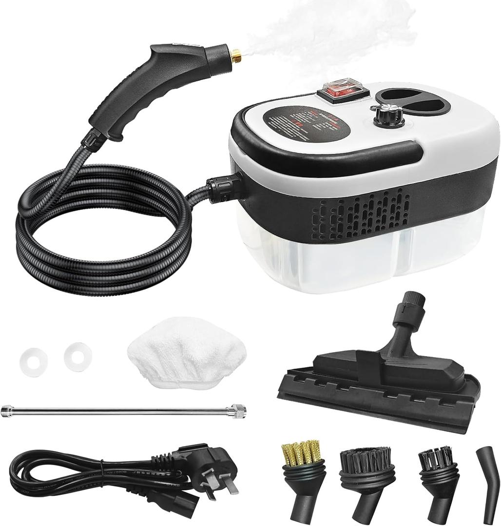 Handheld Steam Cleaner, Steamer for Cleaning, 2500W Pressurized Steam Cleaner with 11 Attachments, Portable Steamer Cleaner for Home Car Kitchen Bathroom Furniture Tile Grout (Black)