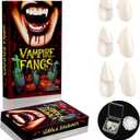 Vampire Teeth Fangs, Vampire Fangs for Adults, Halloween Realistic Fake Fang with Upgraded Reusable Adhesive, 3 Sizes Vampire Teeth (13mm, 15mm, 17mm)