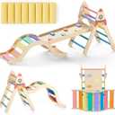 Pikler Triangle Set with Cushion, 9-in-1 Kids Climbing Toys for Toddlers 1-3 Inside, Montessori Toddler Climbing Toys Indoor, Large Wooden Pikler Triangle Climbing Set Baby Playground for Children