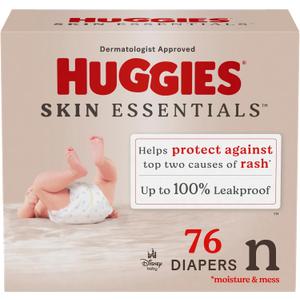 Huggies Size Newborn Diapers, Skin Essentials Baby Diapers, Size Newborn (6-9 lbs), 76 Count