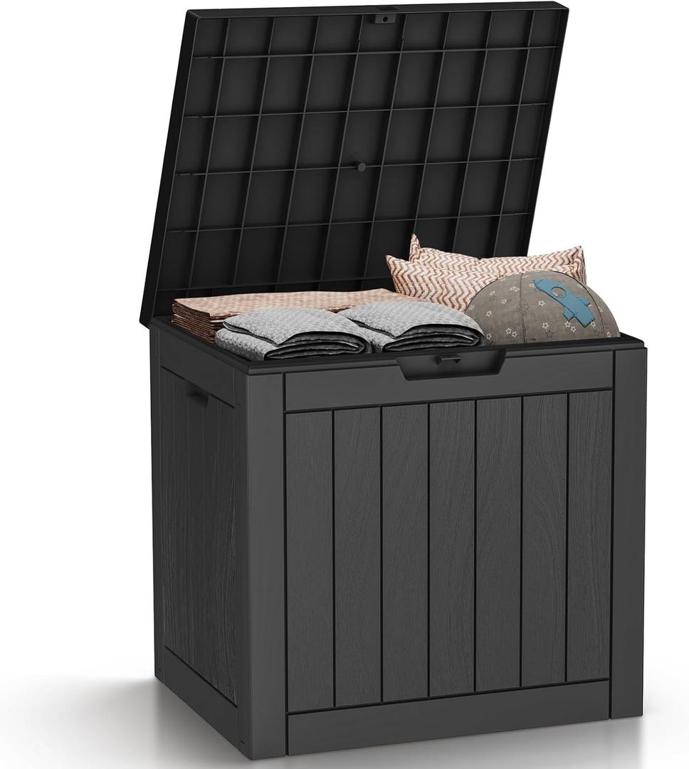 30 Gallon Deck Box, Waterproof Resin Outdoor Storage Box Lockable for Patio Furniture, Fade Resistant Patio Side Table & Organizer for Garden Tools, Pool Floats, Outdoor Cushions, Black
