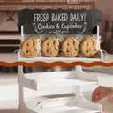 HOTCAN Cookie Display Stand for Bakers & Vendors with Acrylic Front | Wooden Dessert Stand with Chalkboard Sign for Market Booths, Craft Fairs & Events | 3 Tiered Cookie Display for Cupcakes, Muffins & Pastries (White)