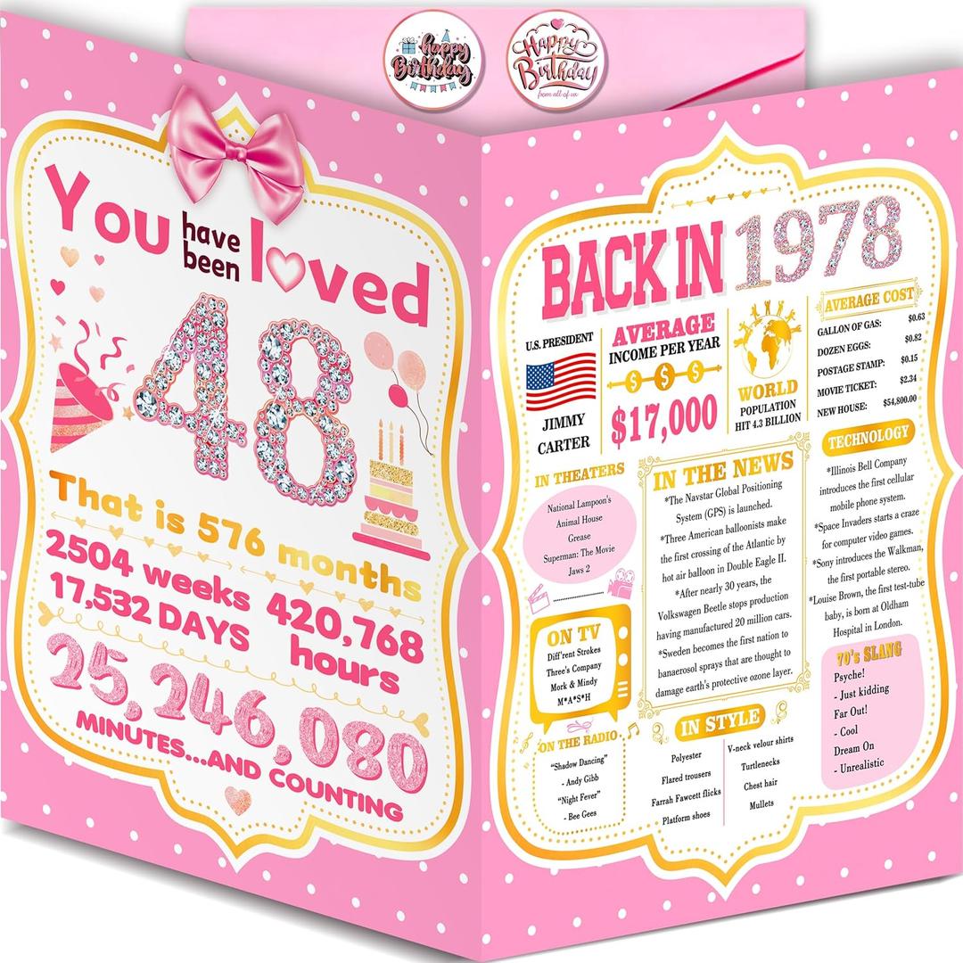 Happy 48th Birthday Card Gift Decorations Gift for Women Her, 10.6 x 7.9 inches