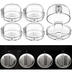 Stove Knob Safety Covers, for Knob Diameter Less Than 2.4", Press Gas Stove Knob Locks, Unlock with Two-Finger, Oven Knob Covers for Child Safety, Clear, Pack of 5