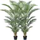 Artificial Palm Tree, 5FT Tall Fake Palm Trees with UV Resistant Leaves, Potted Faux Areca Palm Plant for Indoor Outdoor, Large Floor Plants for Home Living Room Porch Decor, 2Pcs - VN125