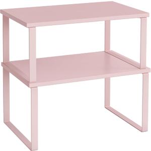 SONGMICS Cabinet Organizer Shelf, Set of 2 Kitchen Counter Shelves, Kitchen Storage, Spice Rack, Stackable, Expandable, Metal and Engineered Wood, Jelly Pink UKCS020S01 (11.7"W)