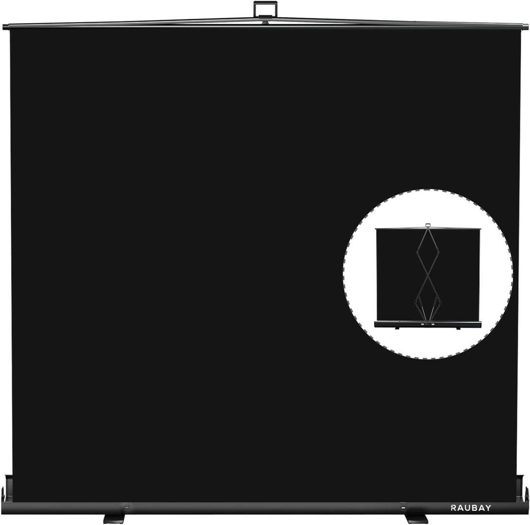 Wider Style RAUBAY 78.7 x 82.7in Large Collapsible Black Backdrop Screen Portable Retractable Panel Photo Background with Stand for Video Conference, Photographic Studio, Streaming