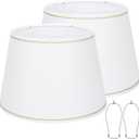 Large White Lamp Shades Set of 2, 12"Top x 16"Bottom x 11"High, Natural Linen Hand Crafted, Drum Lampshades for Floor Lamps Table Lamps, Spider, Harp Holders Included, Easy Assembly Required