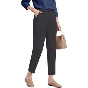 Houmous Womens Cotton Barrel Pants 26" 28" Stretch Lounge Golf Travel Casual Slacks Belt Loops Pockets (Black, M)
