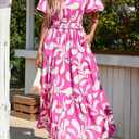 KIRUNDO Floral Maxi Dresses for Women 2026 Spring Summer Wedding Guest Short Sleeve Smocked Waist Flowy Beach Vacation Dress (XXL)