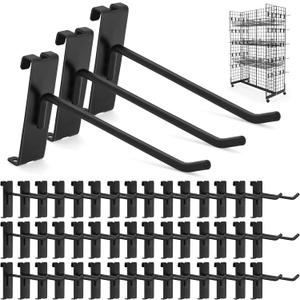 Gridwall Hooks 60 Pcs, Pack in 6 Inch Gridwall & Fixtures Hooks for Grid Wall Panels Accessory, Heavy Duty Display Hooks for Wire Grid Wall Accessories Display Rack Hanging Storage ( Black )