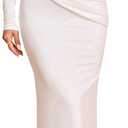 Women's Long Sleeve Ruched Bodycon Maxi Dress Fall Winter Formal Elegant Cocktail Party Dresses (Medium, White)